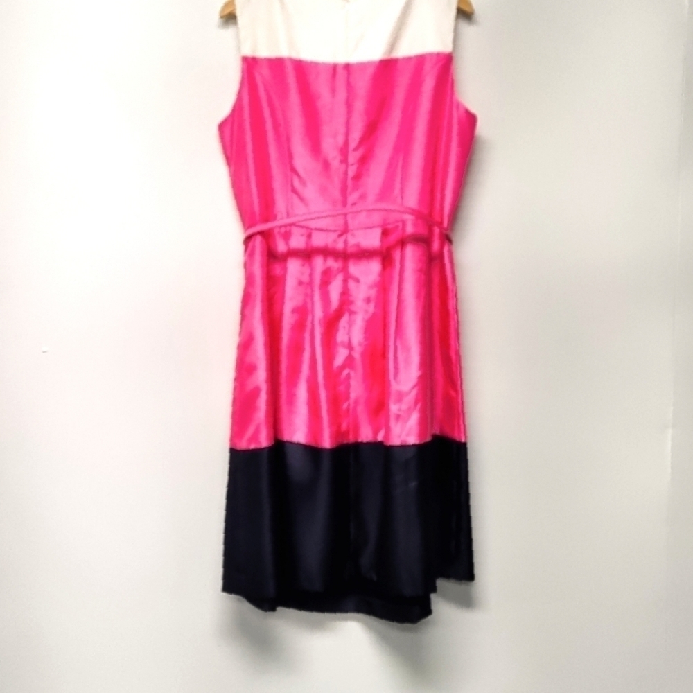 Color Block  Belted Waist dress - fuchsia/black/white Size: 14W - Picture 2 of 6